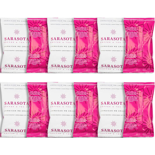 Sarasota Coffee Ground Packets | Gourmet Flavored Medium Roast Grounds Packs | Jamaican Me Crazy | Low Acid Mold Free Individual Single Pot Pouches for 12 Cup Coffee Maker | 2 Ounce Bags, 12 Count