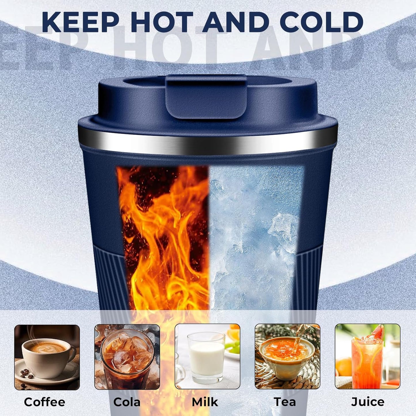Insulated Coffee Tumbler 17 oz, Stainless Steel Coffee Mug with Lids, Travel Coffee Mug Leak Proof, Double Wall Vacuum Insulated Reusable Coffee Cup, Keep Drinks Hot and Cold (Navy Blue, 17 Ounces)