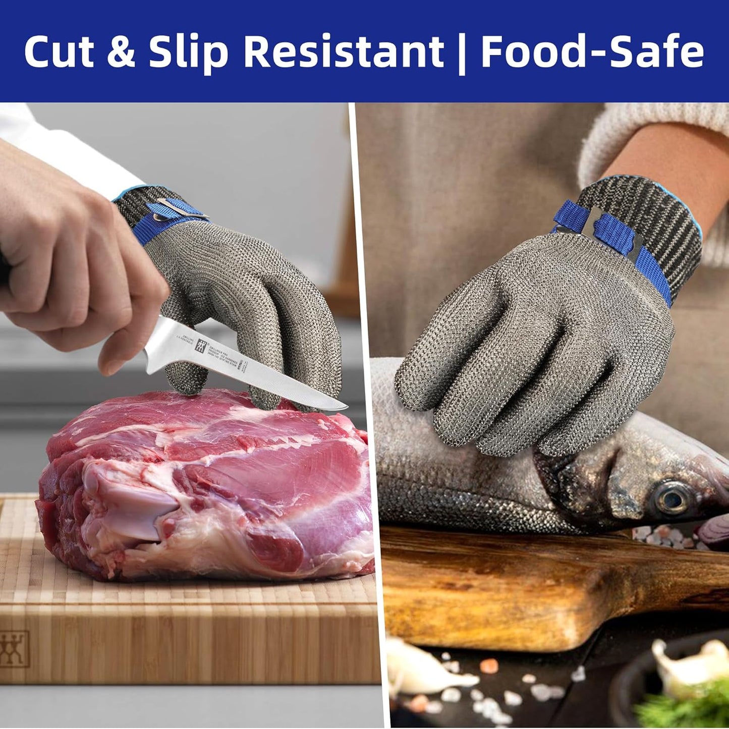 SlicePro ANSI A9 Cut Resistant Glove PR1706, Stainless Steel Mesh Metal Glove, Food Grade for Kitchen Cooking, Butcher Meat Cutting, Oyster Shucking, Mandoline, Fishing (M, 50 pairs)