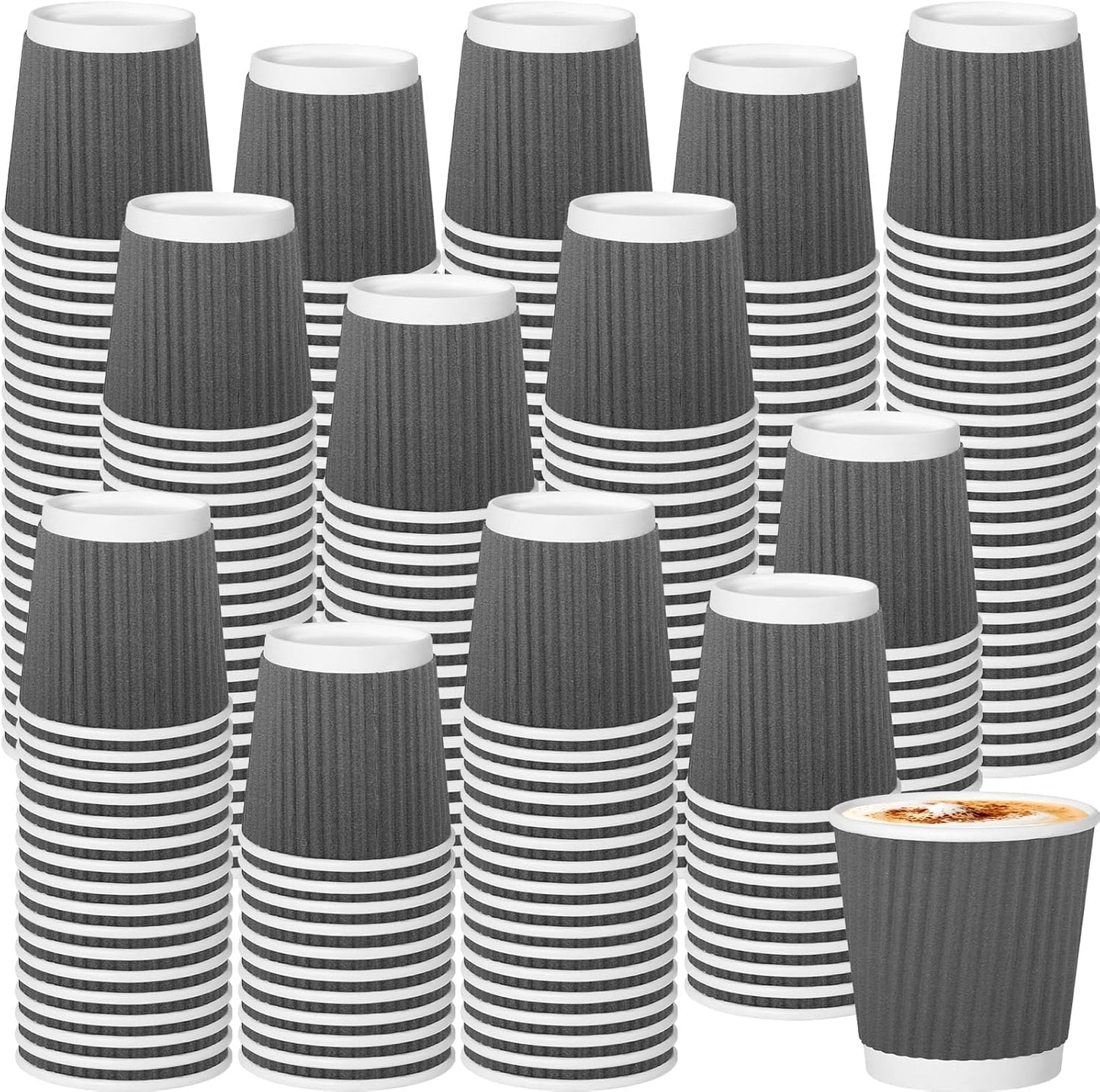 500 Pack Paper Espresso Coffee Cups, 4 oz Disposable Coffee Cups,Corrugated Insulated Ripple Wall, Paper Ripple Cup for Coffee, Hot Chocolate and Hot Tea Drinks -Gray