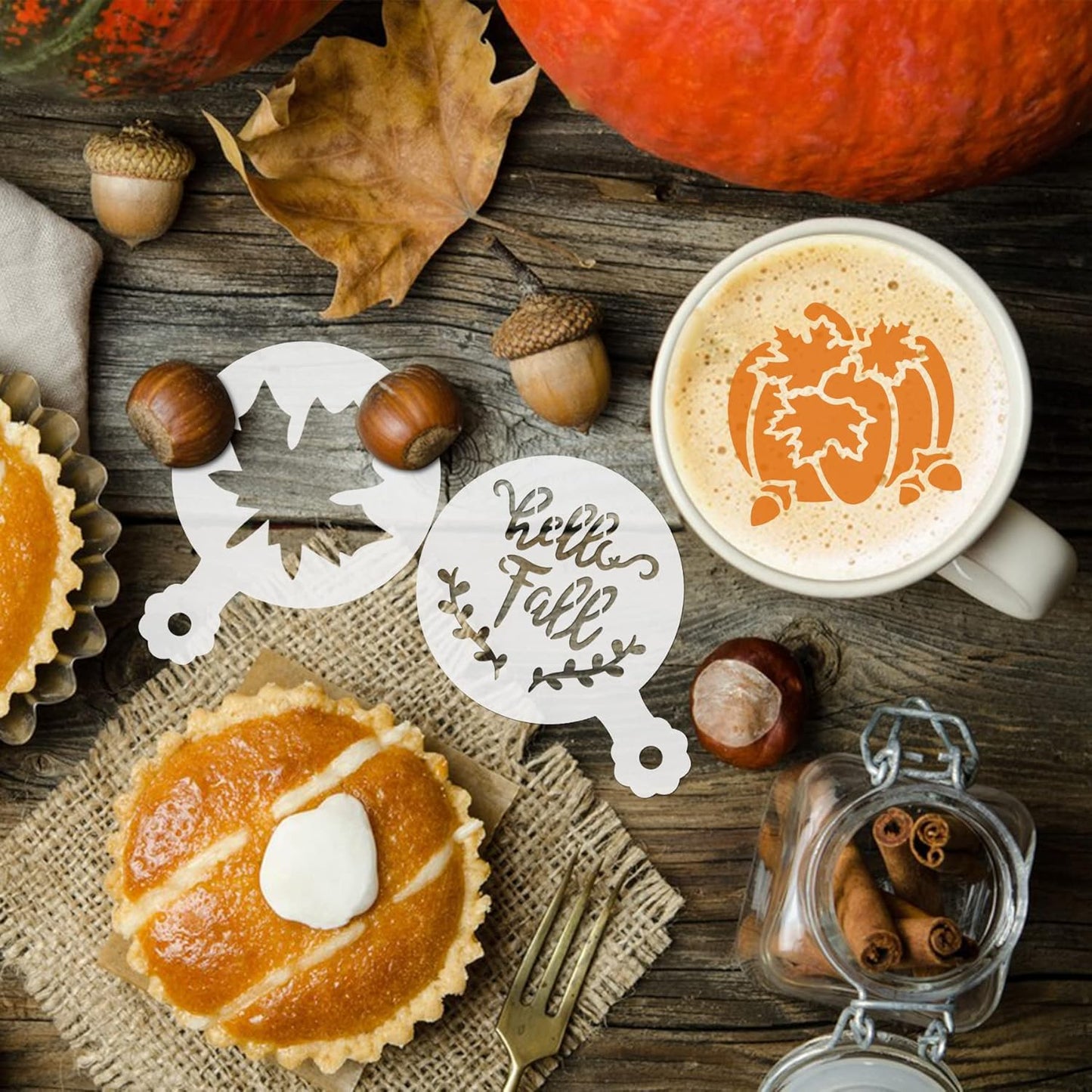 JULBEAR 36 Pieces Thanksgiving Stencils Fall Reusable Cookie Cake Stencils Templates Mold Tools for Decorating Autumn Holiday Cake DIY Baking Painting Dessert Coffee Decoration