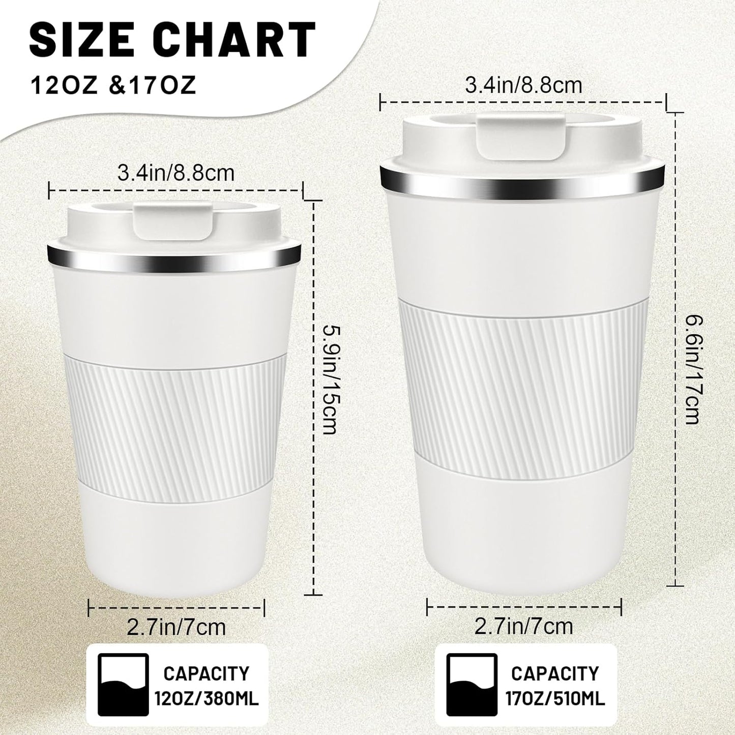 Insulated Coffee Tumblers with Flip Lid 12oz / 17oz, Stainless Steel Travel Coffee Mug Leak Proof, Vacuum Insulated Coffee Mug Reusable Cup, Keeps Cold and Hot for Coffee Tea