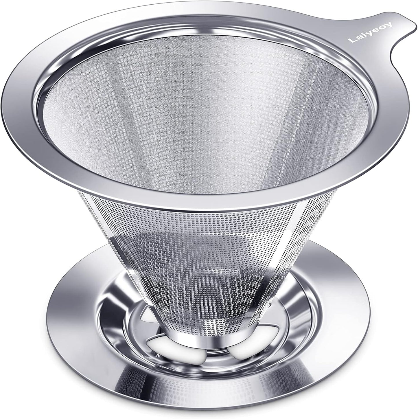 Pour Over Coffee Dripper, Slow Drip Paperless Coffee Filter, Stainless Steel Pour Over Coffee Maker for Single Cup Brew, Double Mesh Design of Manual Reusable Cone Filter.