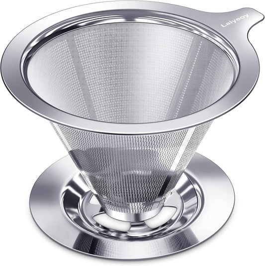 Pour Over Coffee Dripper, Slow Drip Paperless Coffee Filter, Stainless Steel Pour Over Coffee Maker for Single Cup Brew, Double Mesh Design of Manual Reusable Cone Filter.