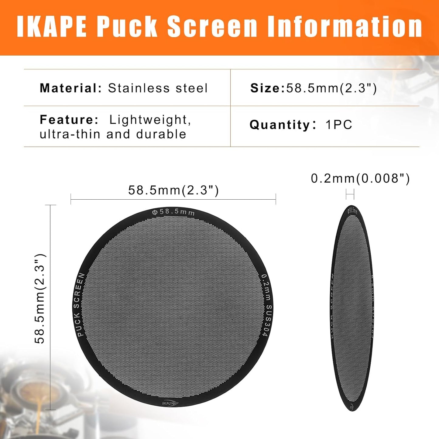 IKAPE 58.5mm Espresso Puck Screen, 0.2mm Thickness, Reusable Metal Ultra-thin & Ultra-light Coffee Filters, Food-grade 316 Stainless Steel Coffee Puck Screen for Espresso Baristas(black)