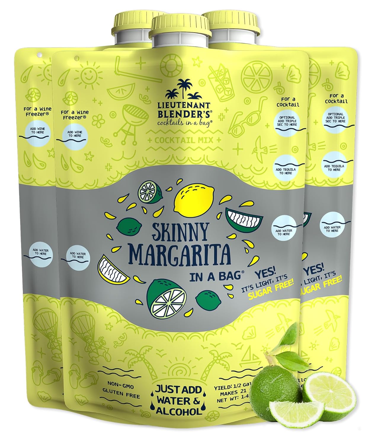 Lt. Blender's Skinny Margarita in a Bag - Skinny Margarita Mix - Each Bag Makes 1/2 Gallon of Keto Friendly Skinny Mixes – Low Carb Margarita Mix – Add Liquor, Wine or as Mocktails (Pack of 3)