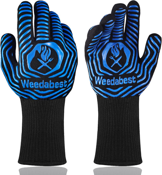 WEEDABEST Hot BBQ Gloves Heat Resistant Kitchen Oven Mitts Professional Long Heat Resistant Cooking Gloves for Grill,Grilling,Smoker,Barbeque,13.5 inch-Blue