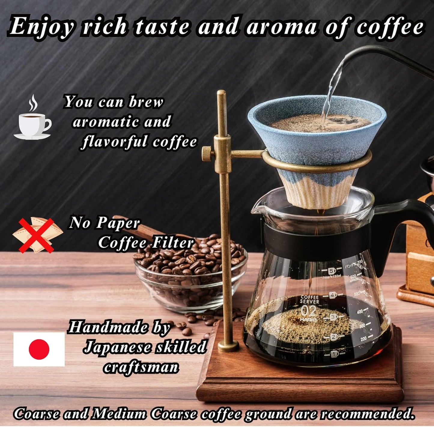 Ceramic Reusable Coffee Filter Dripper Paperless Sustinable Mt. Fuji Made in Japan (Black)