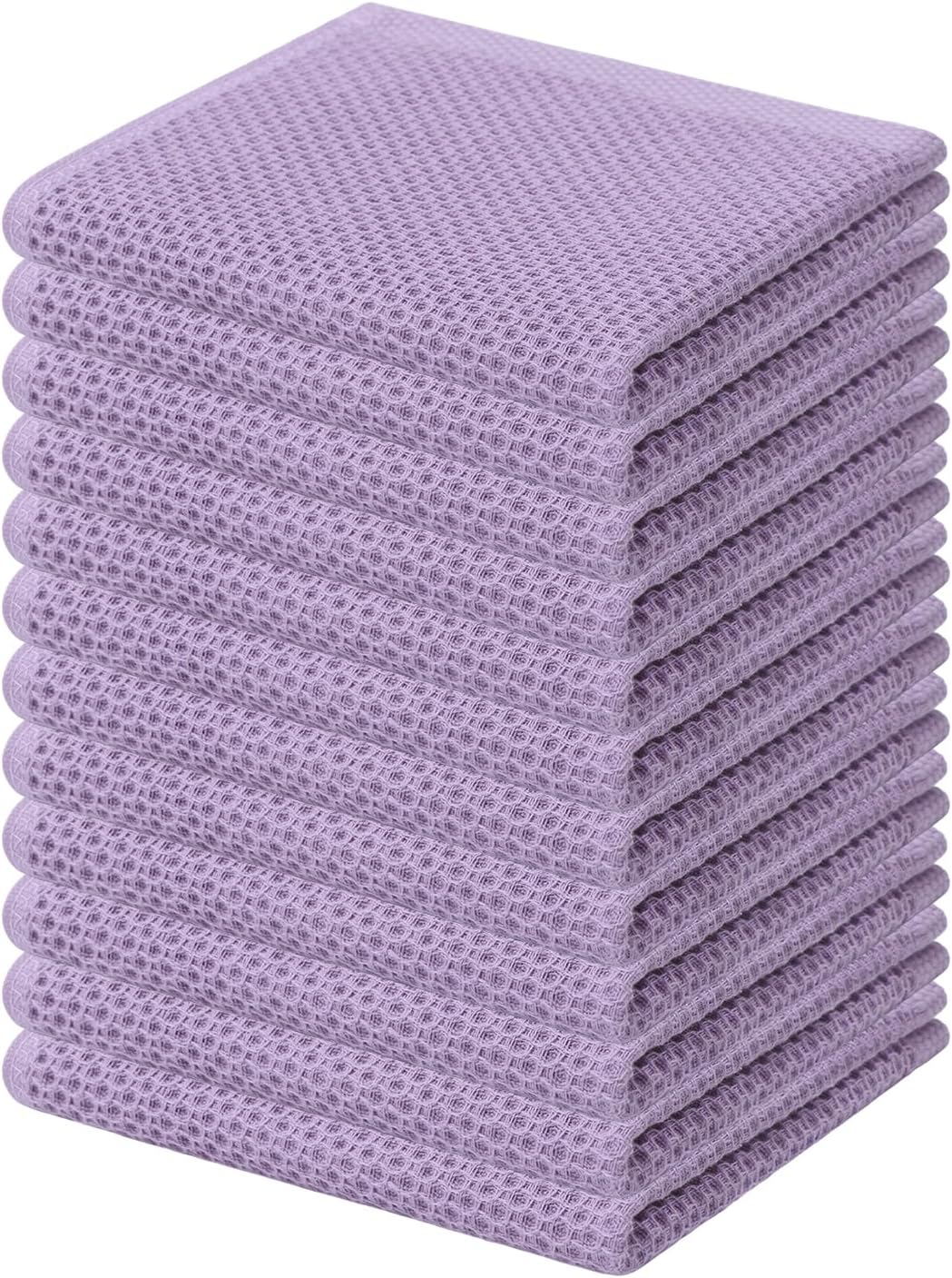 Kitinjoy 100% Cotton Kitchen Dish Cloths, 12 Pack Waffle Weave Ultra Soft Absorbent Dish Towels for Drying Dishes Quick Drying Kitchen Towels Dish Rags, 12 X 12 Inches, Lavender