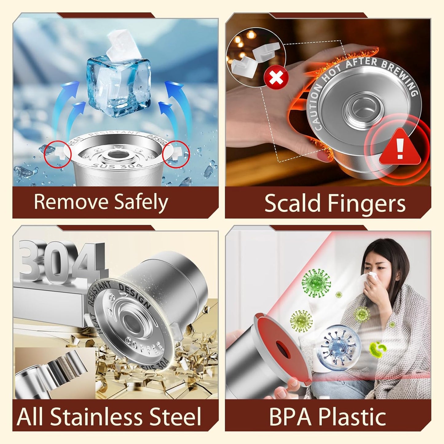 3 Pack Reusable K Cups Coffee Pods for Keurig 1.0: Stainless Steel Refillable K Cups - Reusable Coffee Filters for Keurig Coffee Machine, SUS 304‌, BPA-Free, Heat Resistant Handles, Scoop