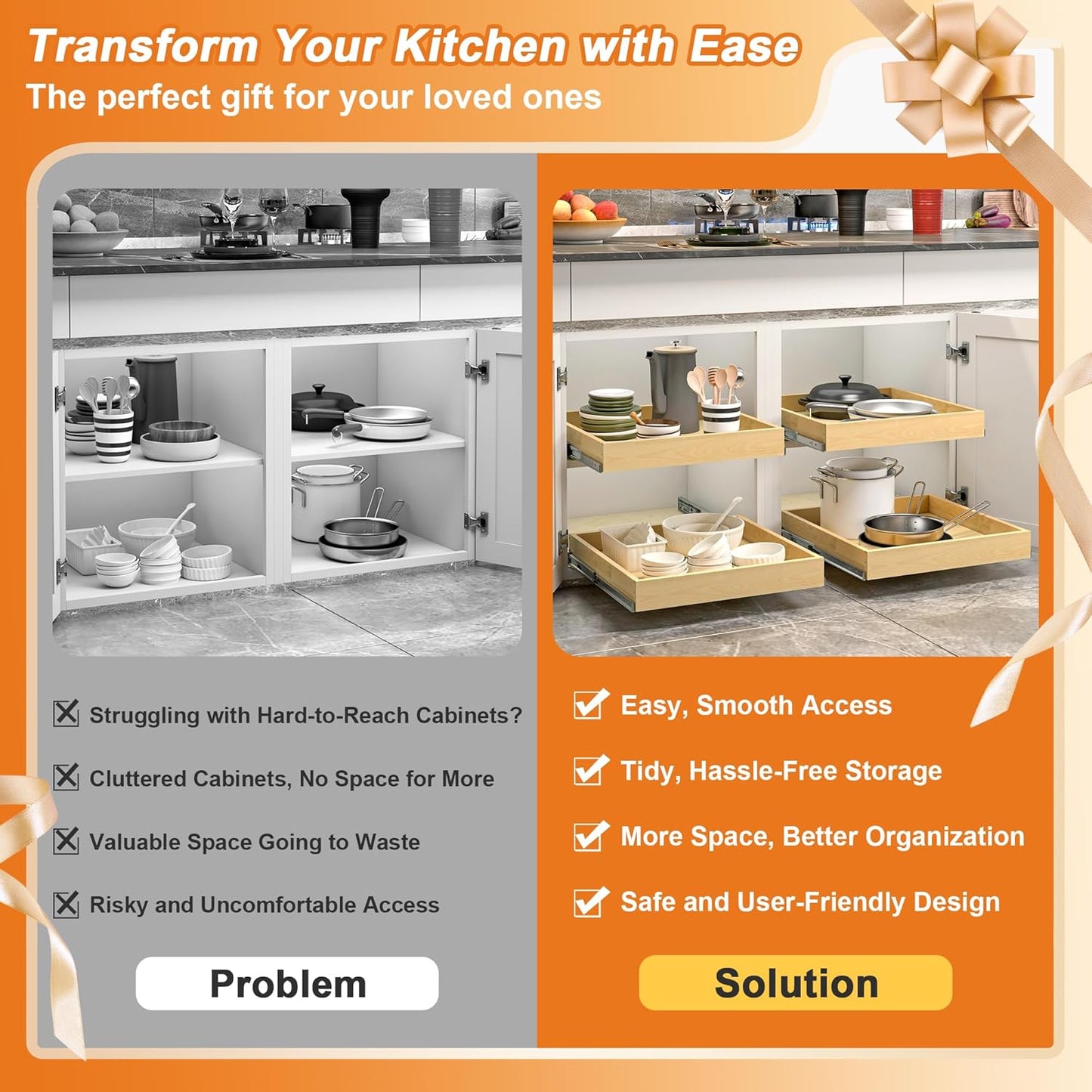 ALINE FURNITURE Pull Out Drawers for Cabinets Birch Wood, 24" W X 21" D Soft Close Slide Out Drawer for Kitchen Cabinets, Pull-Out Shelves, Sliding Shelf for Pantry Cabinet Organizer