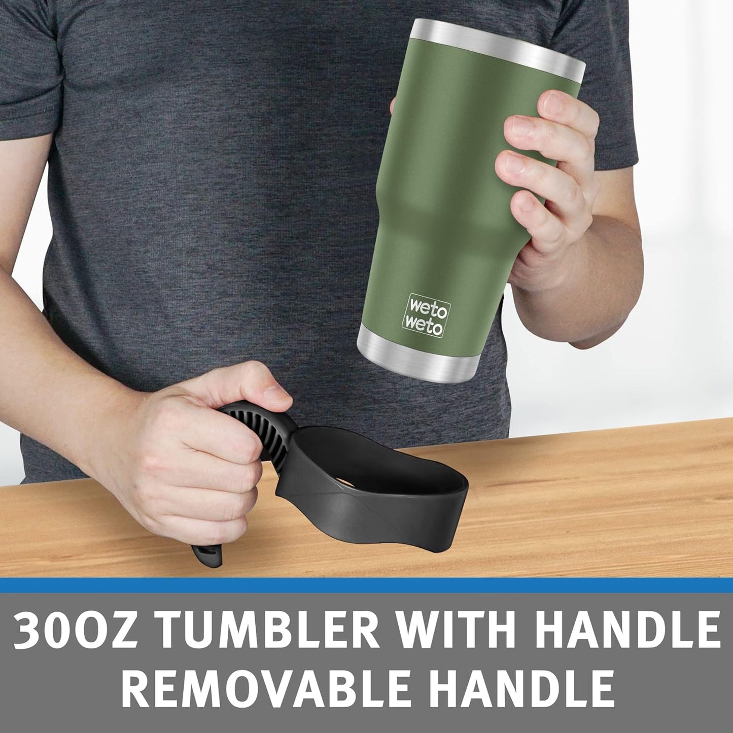 WETOWETO 30oz Stainless Steel Tumbler, Insulated Coffee Tumbler Cup with 2 Lids and 2 Straws, Double Walled Travel Coffee Mug for Hot & Cold Drinks (Army Green, 1 Pack)