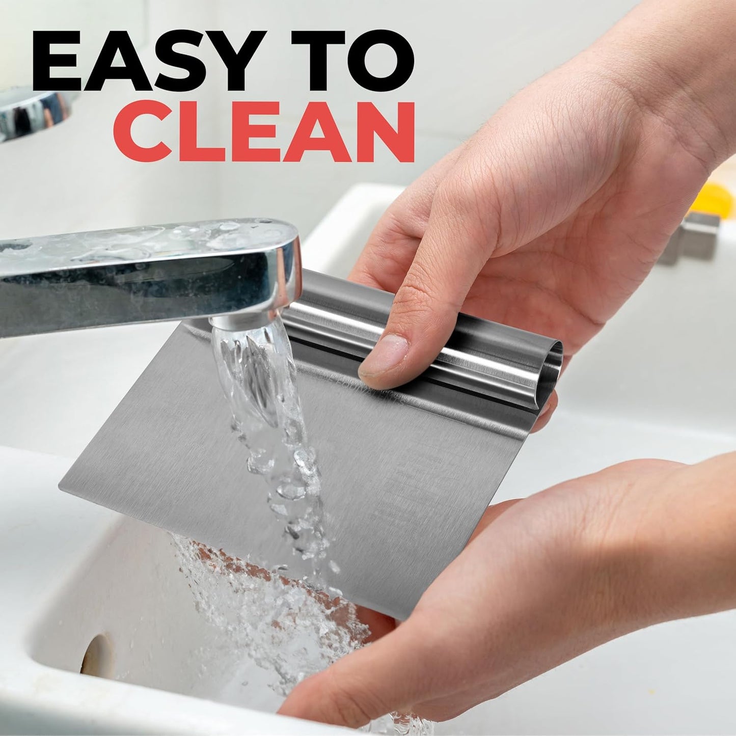 Bench Scraper for Baking, Food Scraper Stainless Steel Blade Dough Cutter with Engraved Measuring Guide & Equivalent Chart, Scraper Tool kitchen Use for Scrapping, Cutting, Chopping, 2 Pack -by RamPro