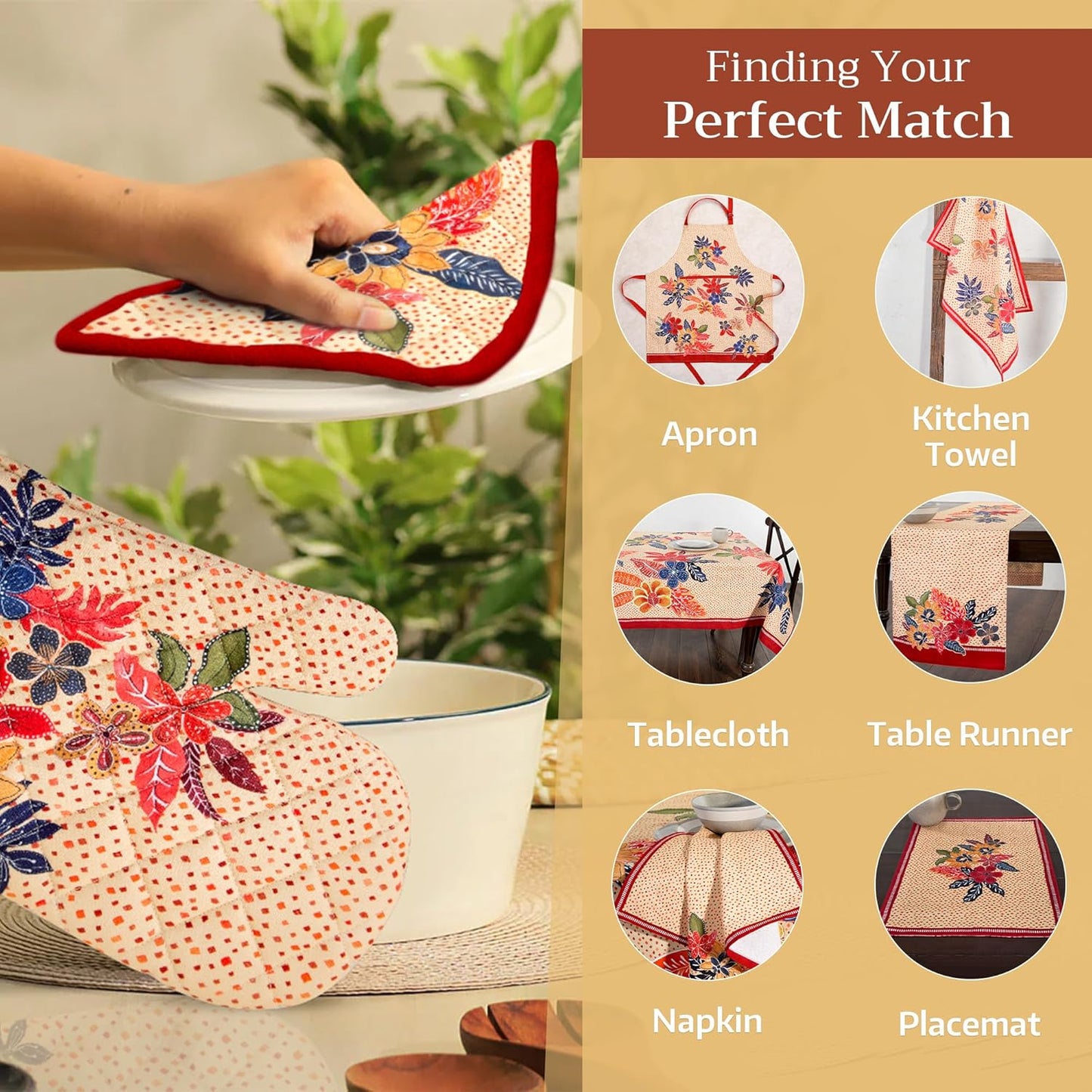 Maison d' Hermine Pot Holders Set 100% Cotton Heat Resistant Potholders 8" x 8" Hot Pads with Loop BBQ, Cooking, Baking, Grilling, Kitchen, Handling Hot Pans (Pack of 2, Kalahari)