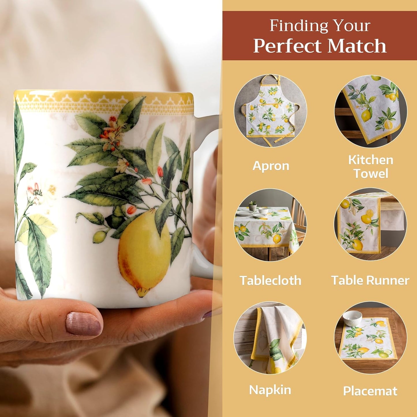 Maison d' Hermine Coffee Mug with Handles Fine Bone China Mugs Pack of Two Tea Cups for Hot Beverages Cappuccino Latte Home Restaurant Office Perfect for Gift (Limoncello, 15 Ounce)