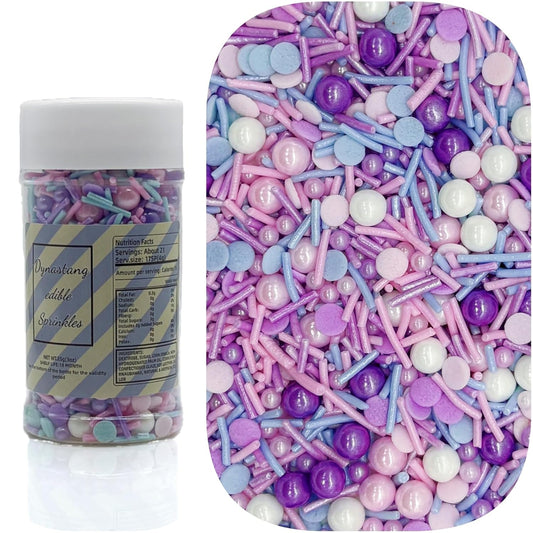 Dynastang Purple & Pink & Blue & White Sprinkles Mixed Style Edible Cake Decorations Cupcake Toppers Cookie Perfect for Cakes, Cupcakes, Desserts Toppings 3OZ