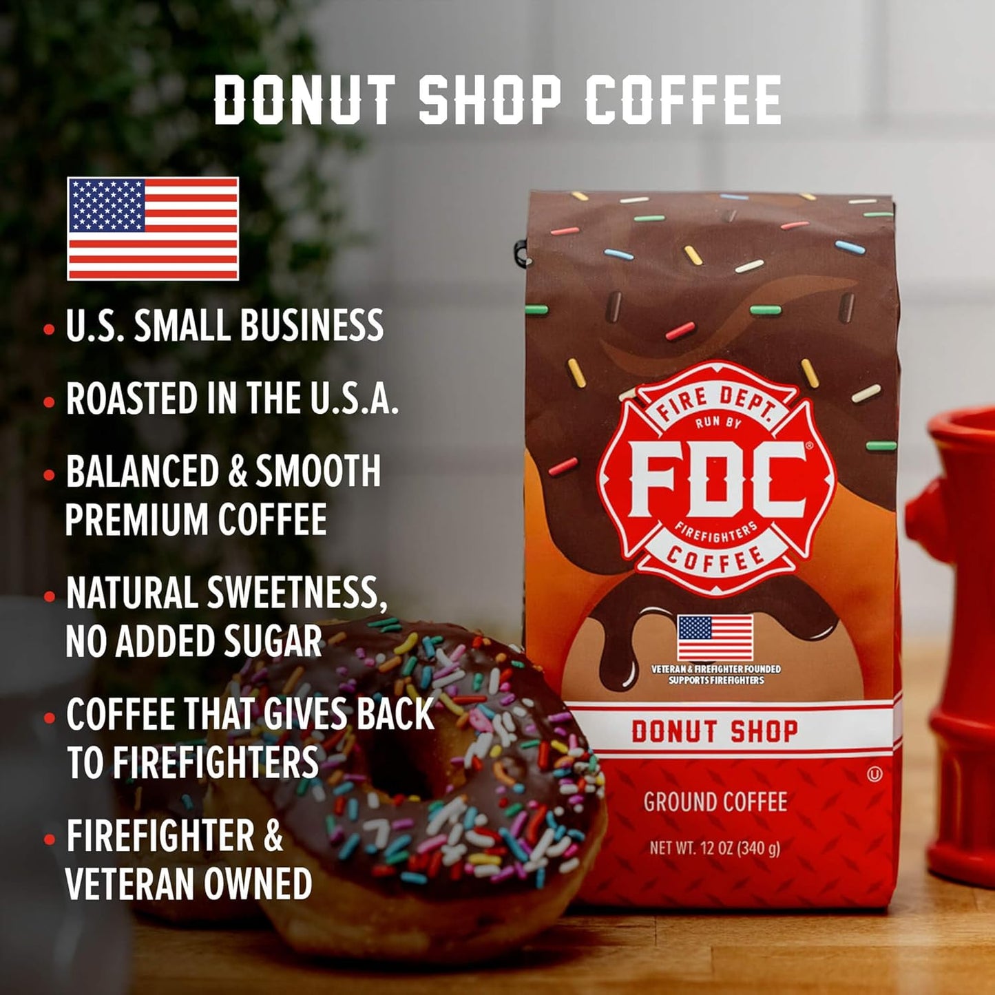 Fire Department Coffee - Gives Back to Firefighters - Donut Shop Ground Coffee - Sweet & Smooth - Medium Roast - Roasted in the USA - Veteran Owned (12 oz, Pack of 2)