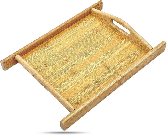 Natural Bamboo Serving Tray w/Handles (Medium) - Decorative Platter for Food, Breakfast, Wooden Coffee Table, Ottoman, Couch, Picnic by The Display Guys