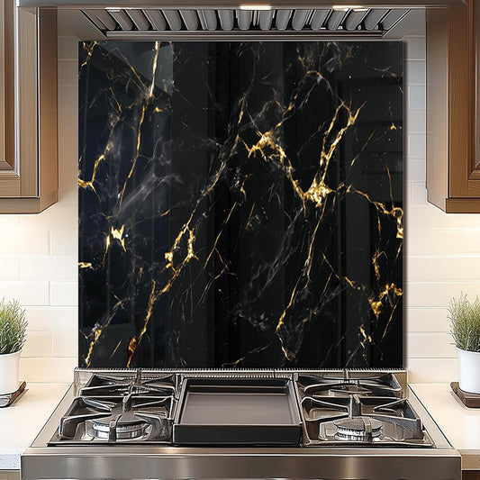 DAIFURONGE Tempered Glass Backsplash For Kitchen Behind Stove,Black Marbling Stove Backsplash Top Cover,Easy to Clean Glass Splashback, Sink Cover Splash Guard,Home Kitchen Wall Decor (30"x30"(76.2x76.2cm))
