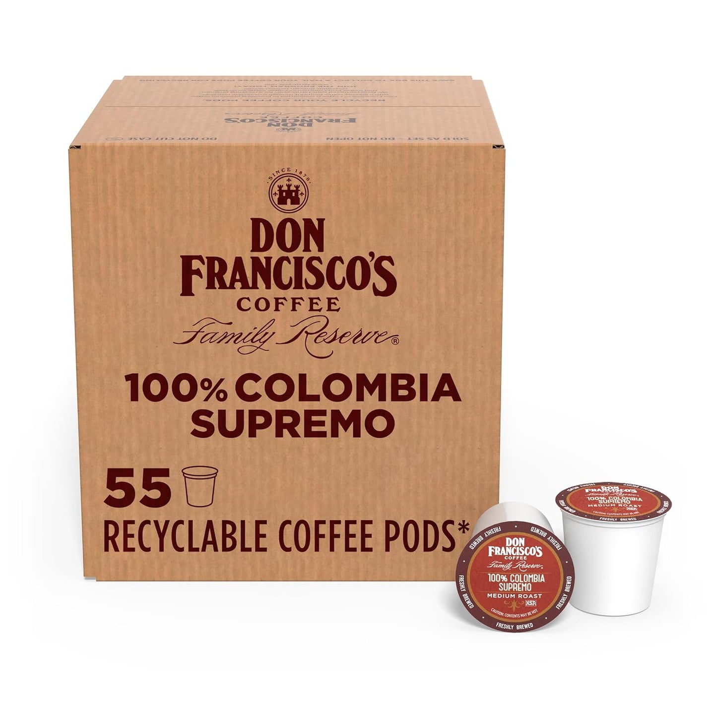 Don Francisco's Colombia Coffee - 55 K-Cup Compatible Single-Serve Pods - 100% Arabica - Recyclable through TerraCycle - Floral Aroma with Winey Notes - Compatible with Keurig Brewers