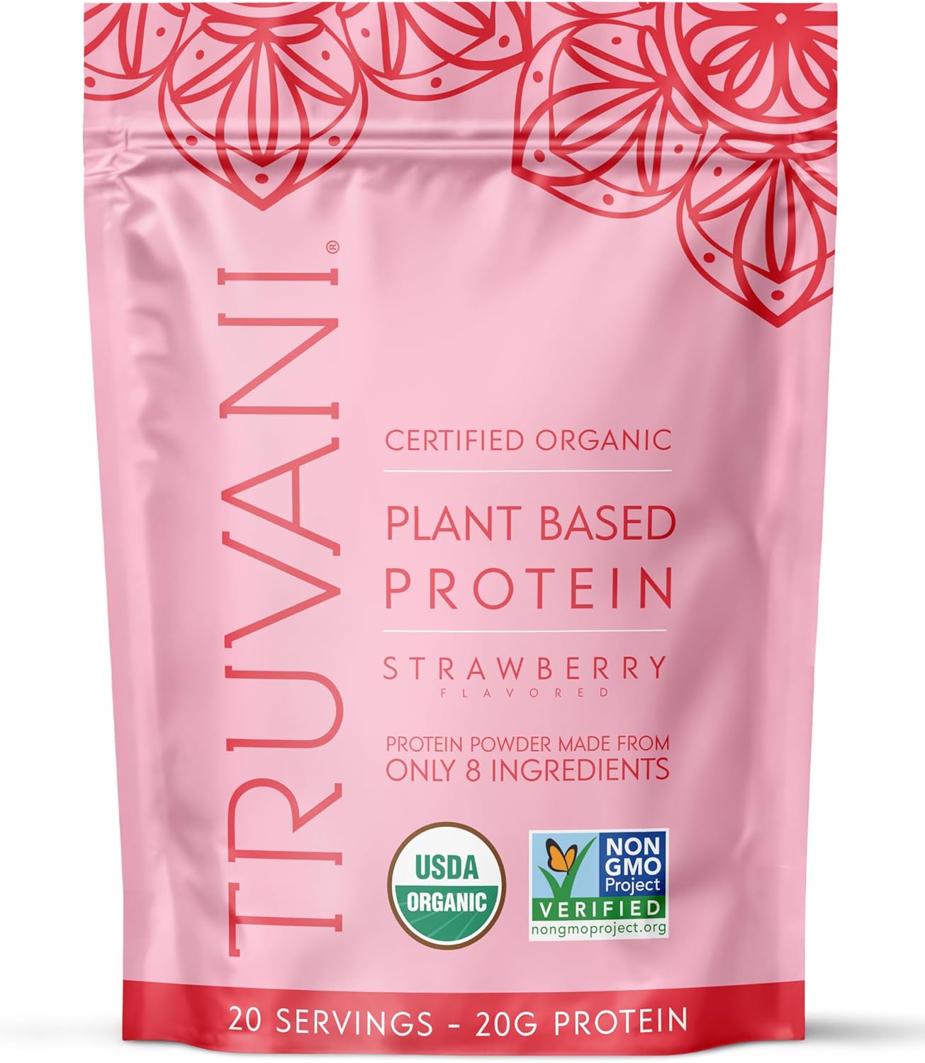 Truvani Vegan Pea Protein Powder | Strawberry | 20g Organic Plant Based Protein | 20 Servings | Keto | Gluten & Dairy Free | Low Carb | No Added Sugar