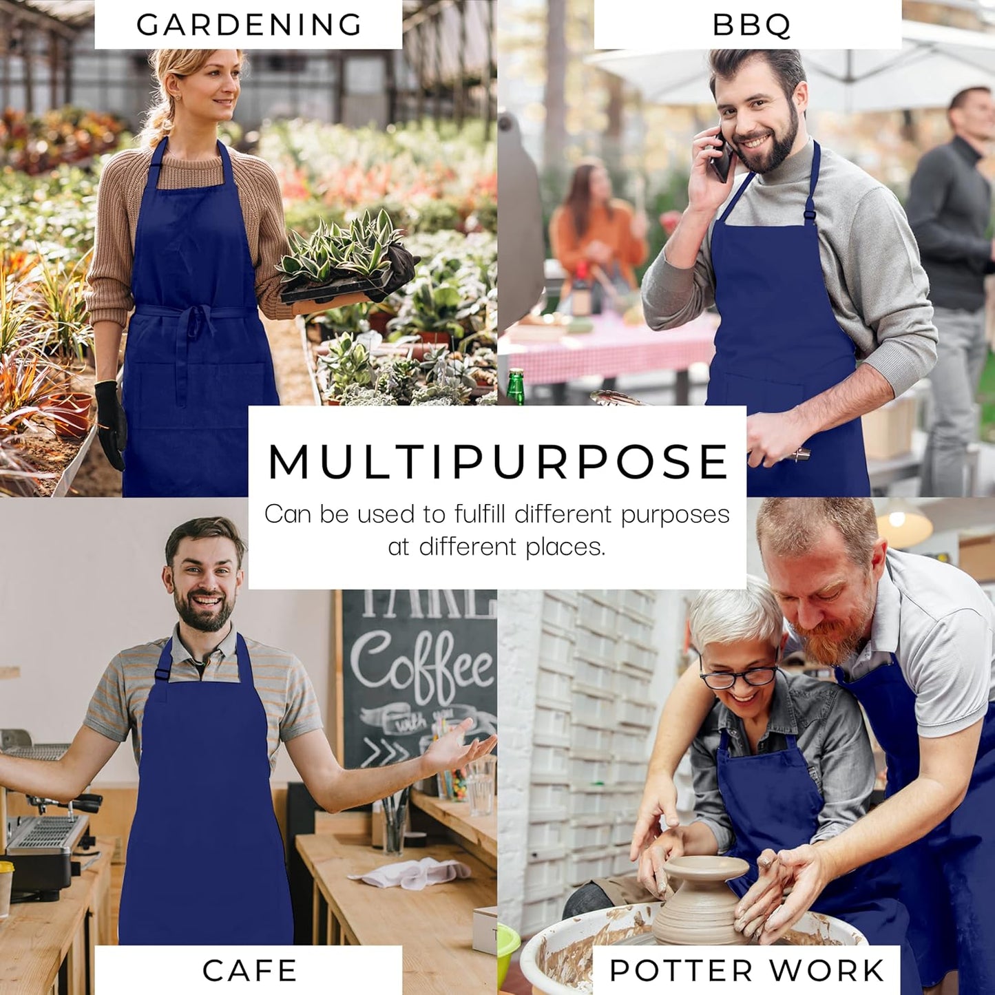 RAJRANG 100% Cotton Cooking Apron with 3 Pockets Kitchen Chef BBQ Adjustable Bib Aprons for Women Men