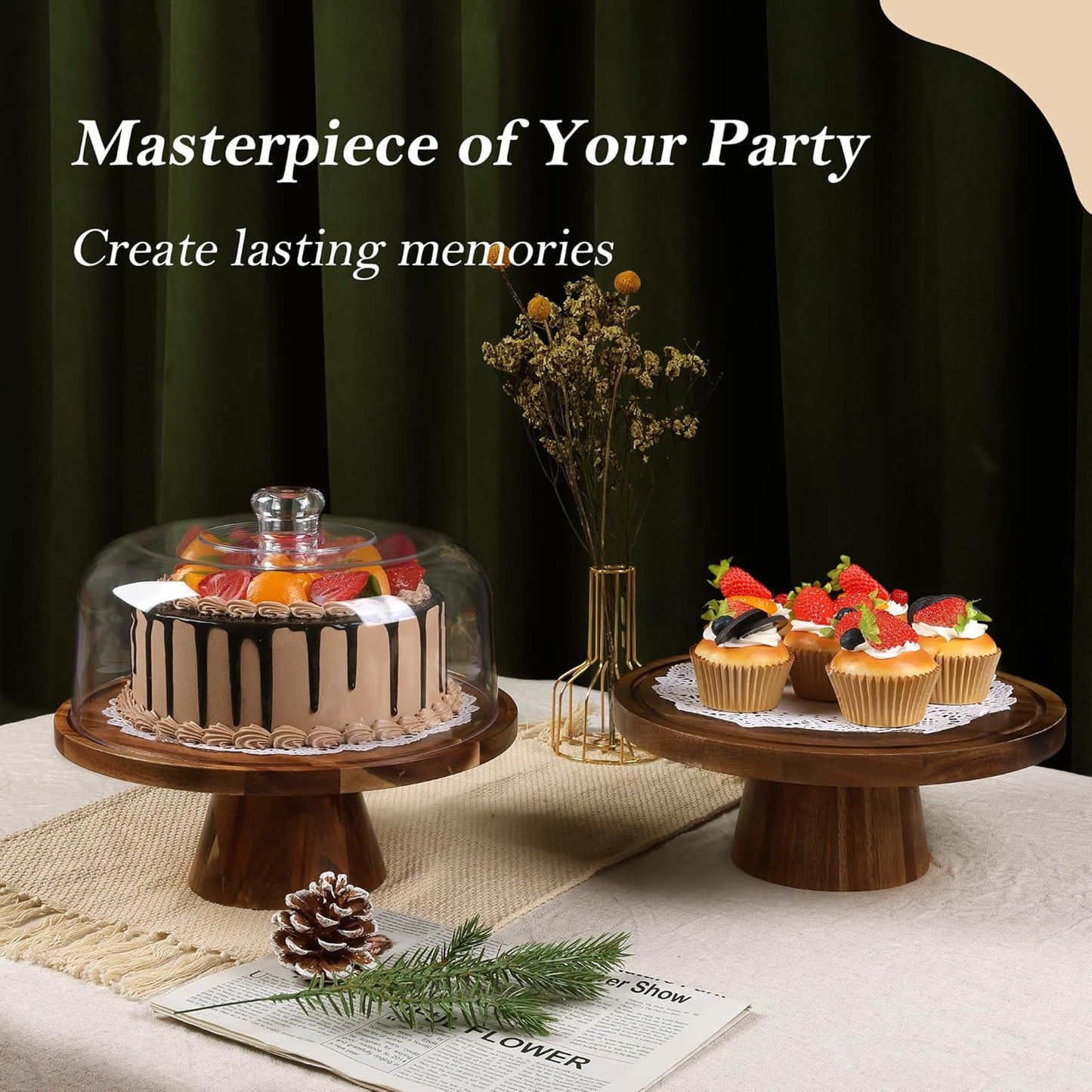 Bellsal Acacia Wood Cake Stand with Clear Acrylic Lid Dome Cover, 12in Cake Plate with Dome, Cake Display Stand with Cover, Cake Holder for Baking Gifts, Birthday Kitchen Party, Wedding