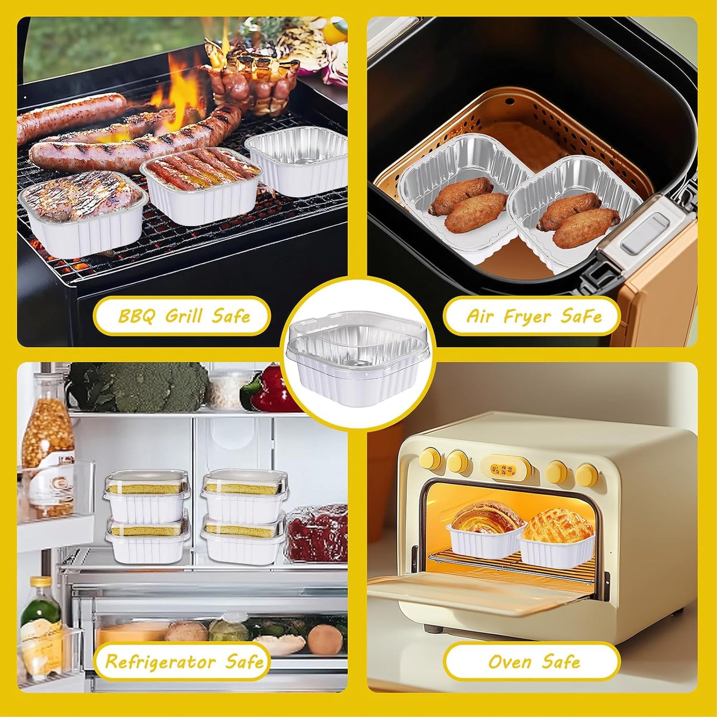 25 Pack Square Mini Cake Pans with Lids,Mini Loaf Pans with Lids,Aluminum Foil Baking Cups,Disposable Ramekins Cupcake Cups,Dessert Cups for Wedding Birthday Party Picnics,5oz (White)