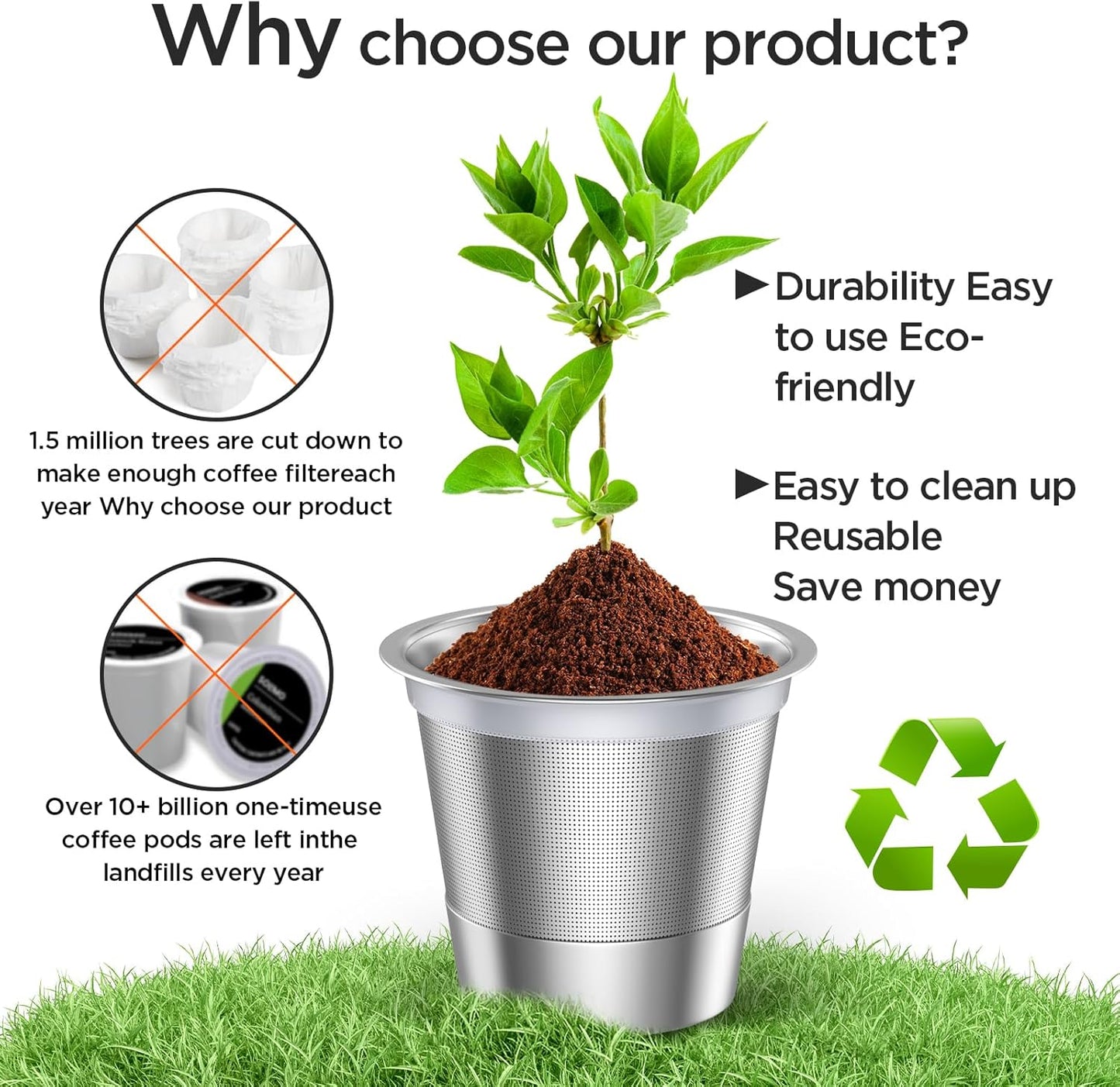 Reusable k Cup Coffee pod Filters,Universal stainless steel Refillable k Cups Filter Use for Keurig 2.0 and 1.0 Coffee Makers-machine(1pack)…