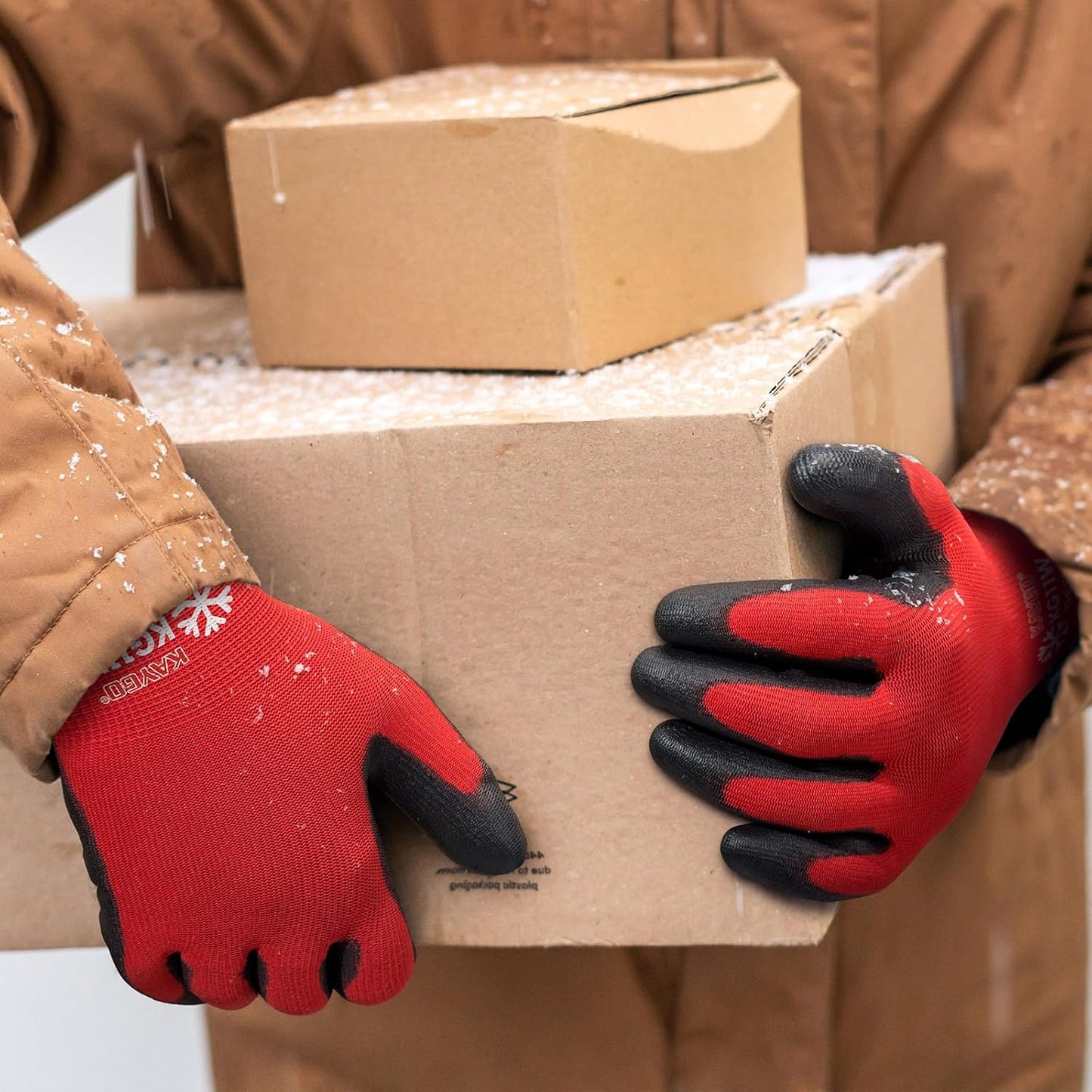 KAYGO Winter Work Gloves for Men and Women, 12 Pairs Thermal Insulated Safety Work Gloves PU Coated, Smooth Grip on Palm & Fingers,Ideal for Freezer Work,Red,L