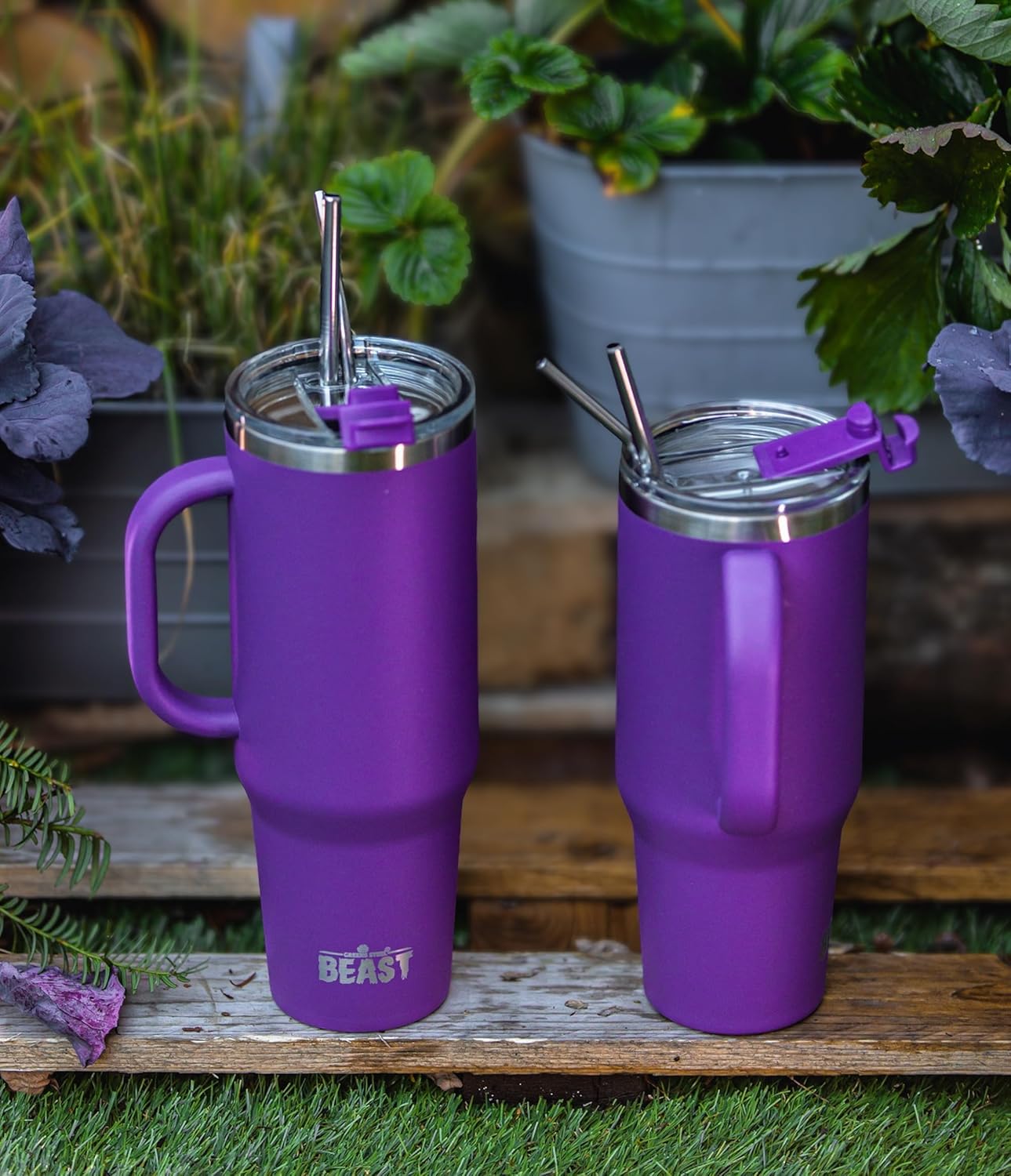 Beast 50 oz Tumbler Stainless Steel Vacuum Insulated Coffee Ice Cup Double Wall Travel Flask (Deep Purple)