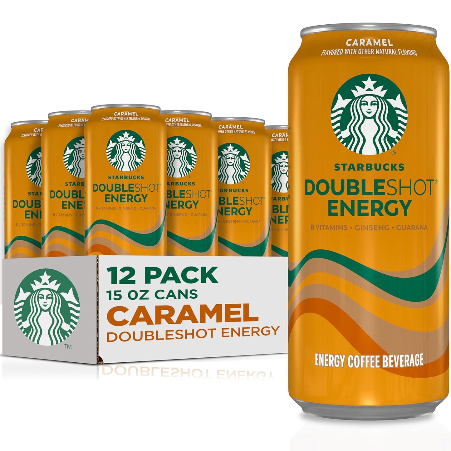 Starbucks Doubleshot Energy Drink Coffee Beverage, Caramel, Iced Coffee, 15 fl oz Cans (Packaging May Vary) (Pack of 12)