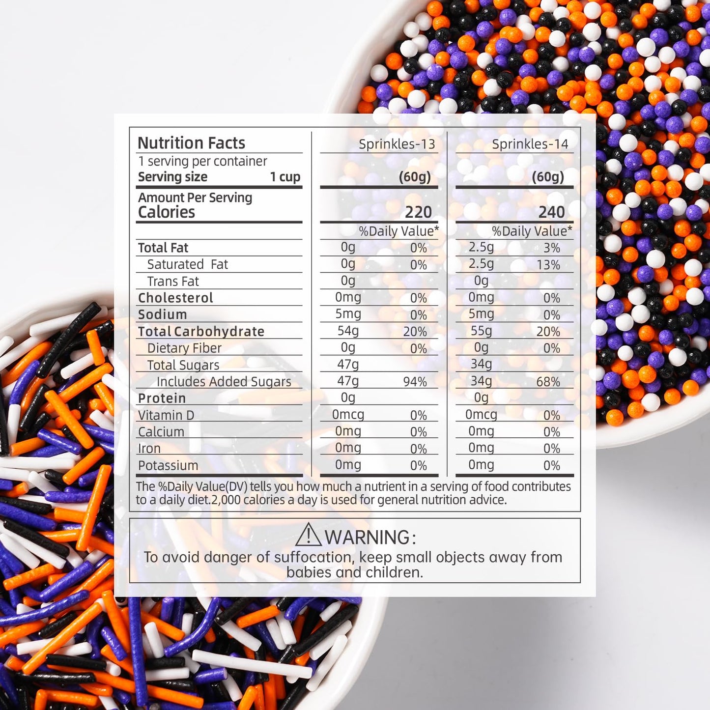 Edible Halloween Sprinkles for Cake Decorating, Halloween Jimmies Sprinkle, Nonpareils Sprinkle, White, Orange, Purple, and Black Sprinkles for Cupcakes, Macarons, Ice Cream, and Cookies