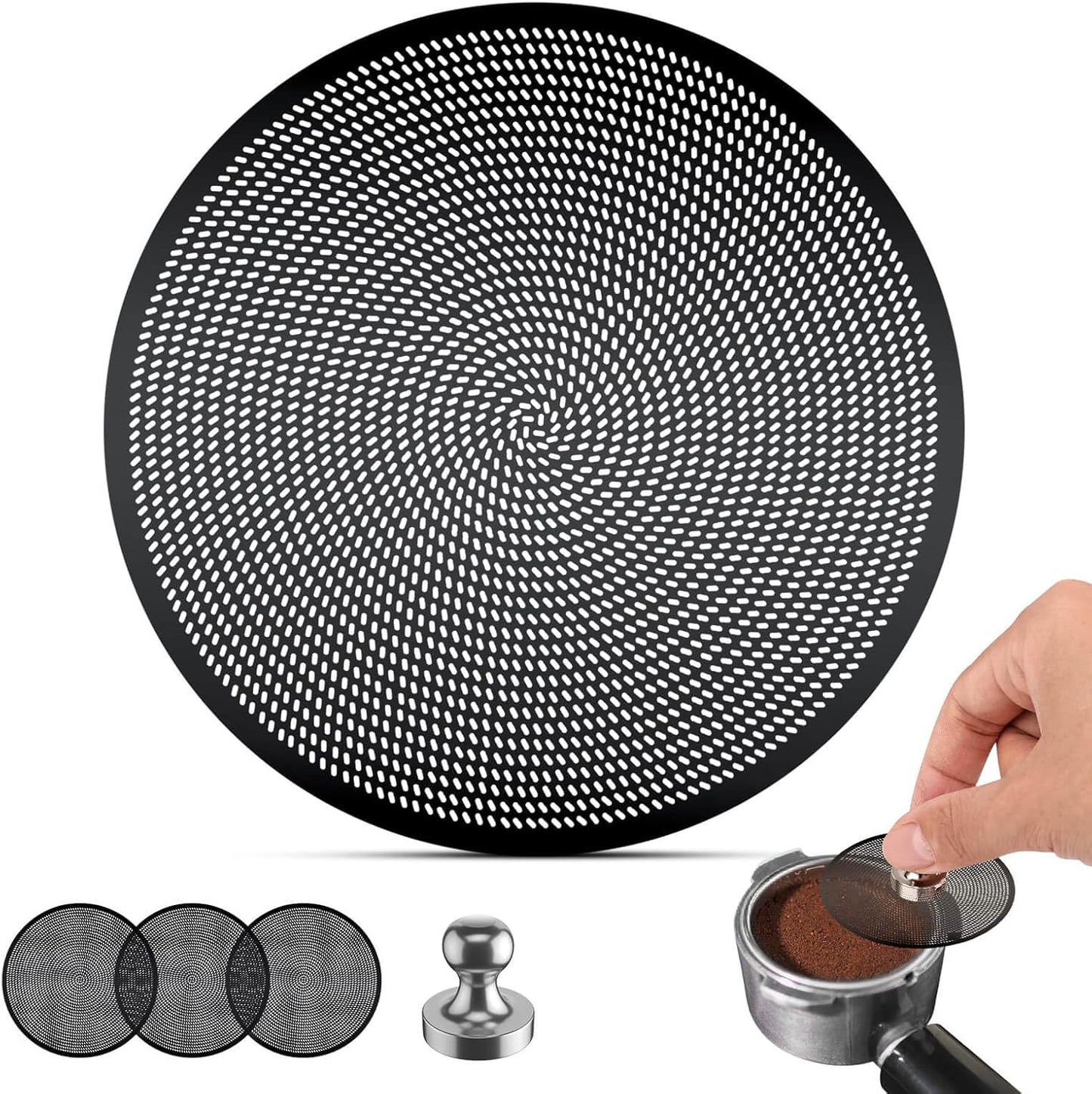 3 Pcs 58mm Espresso Puck Screen - 0.2mm Ultra Thin Espresso Puck, Metal Reusable Coffee Filter, Compatible with Espresso Machine 58mm Portafilter Basket (Black)