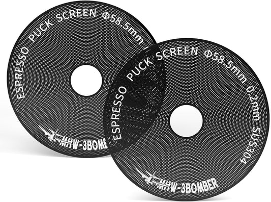 MHW-3BOMBER 58mm Espresso Puck Screen - 0.2mm Ultra Thin Espresso Puck with Round Hole - Reusable Coffee Filter for La Marzocco/Gaggia - Puck Screen 58mm with Titanium Coating FG7049B-OS
