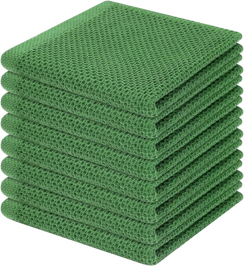 Homaxy 100% Cotton Waffle Weave Kitchen Dish Cloths, Ultra Soft Absorbent Quick Drying Dish Towels, 12 x 12 Inches, 8-Pack, Grass Green
