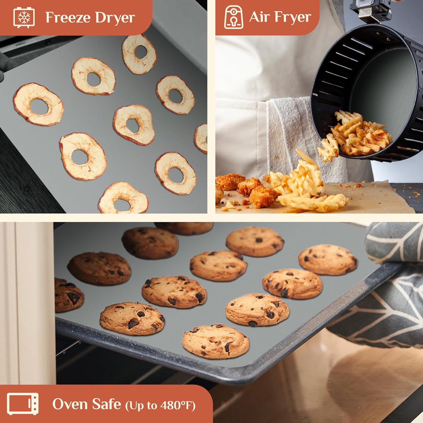 Silicone Baking Mat, 16 IN x 6 FT Free Cutting Baking Sheet, Non-Stick Reusable Dough & Pastry Mat, Non-Slip Silicone Mat Roll for Air Fryer Liner, Freeze Dryer, Oven Baking Pan, Kitchen Counter