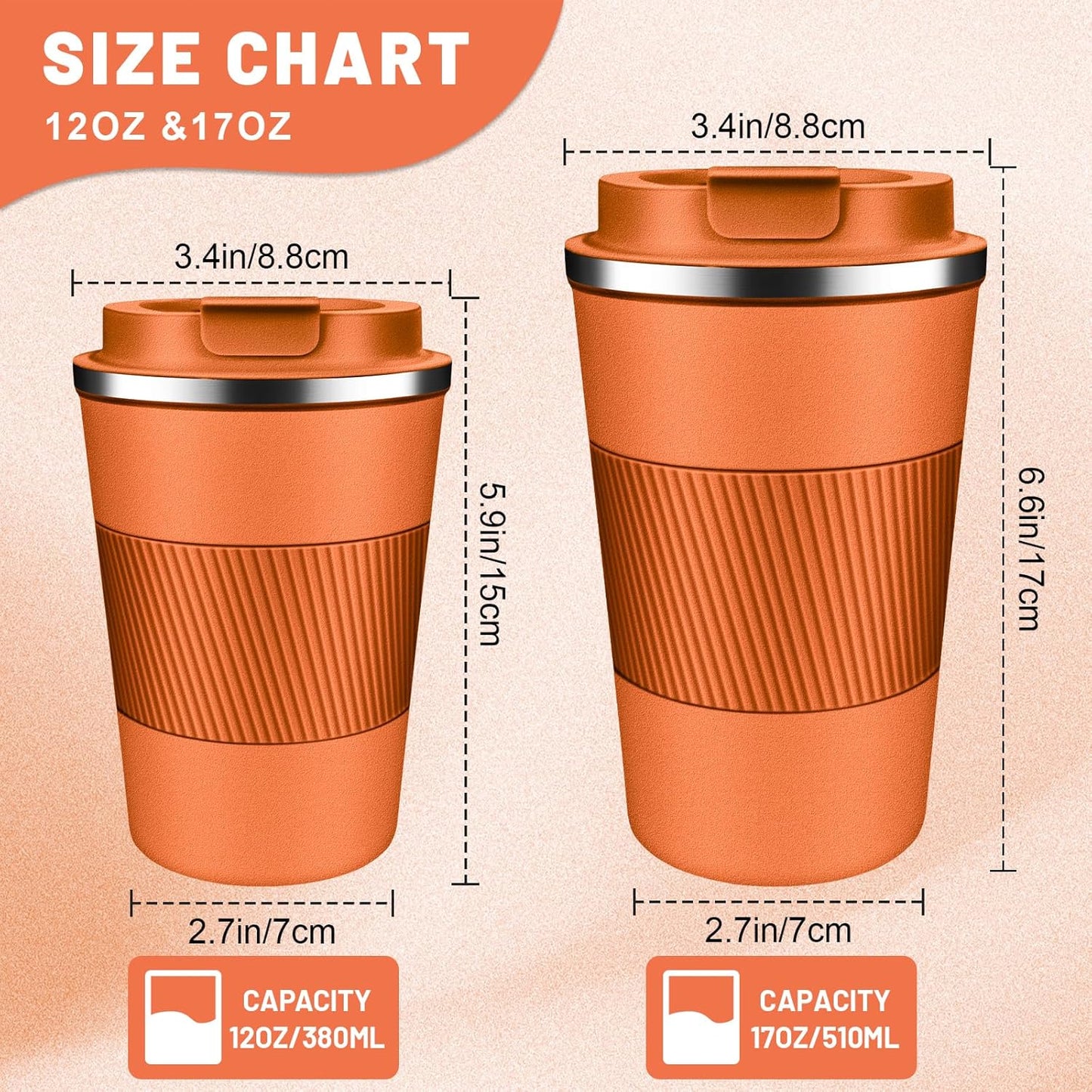Insulated Coffee Tumblers with Flip Lid 12oz / 17oz, Stainless Steel Travel Coffee Mug Leak Proof, Vacuum Insulated Coffee Mug Reusable Cup, Keeps Cold and Hot for Coffee Tea