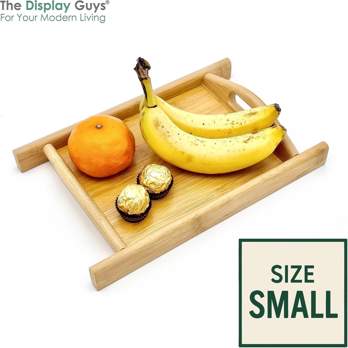 Natural Bamboo Serving Tray w/Handles (Small) - Decorative Platter for Food, Breakfast, Wooden Coffee Table, Ottoman, Couch, Picnic by The Display Guys