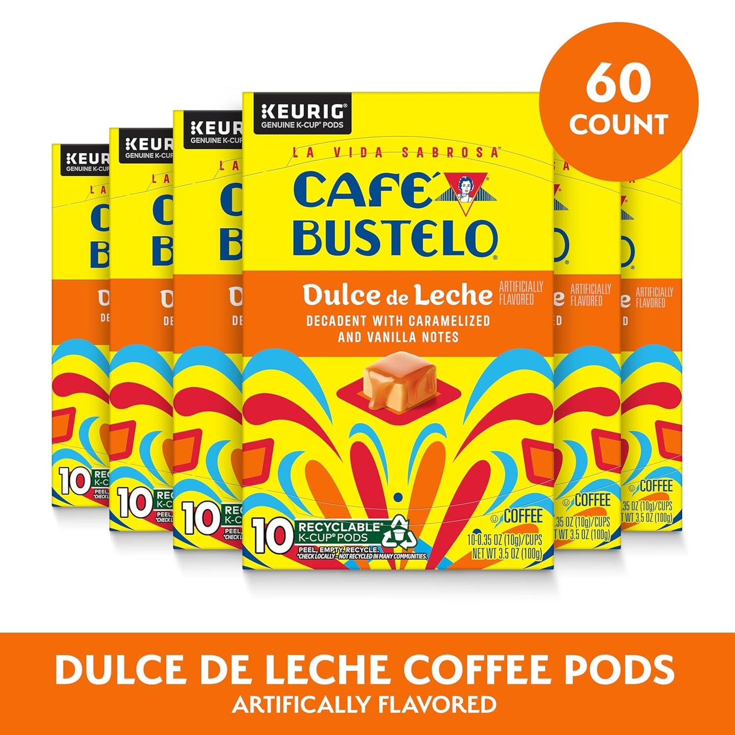 Café Bustelo Dulce de Leche Artificially Flavored Coffee, 10 Ct. K-Cup pods (Pack of 6)