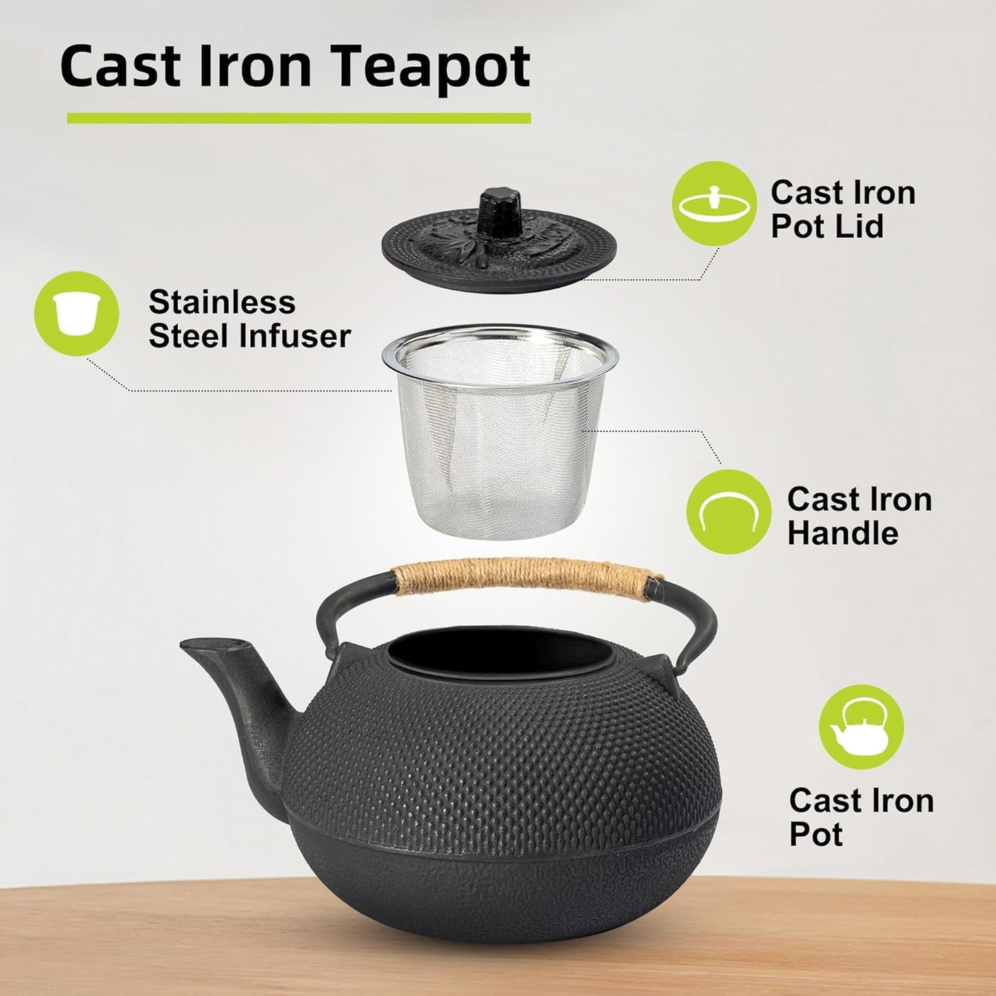 suyika Japanese Tetsubin Cast Iron Teapot Tea Kettle pot with Stainless Steel Infuser for Stovetop Safe Coated with Enameled Interior 22 oz/650 ml