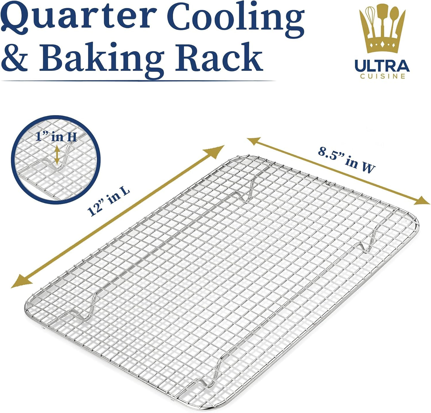 Ultra Cuisine Heavy Duty 100% Stainless Steel Cooling Rack for Cooking and Baking - Baking Rack & Wire Cooling Rack - Fits Quarter and Jelly Roll Sheet Pans - 8.5''x 12''' and 10''x14.75''