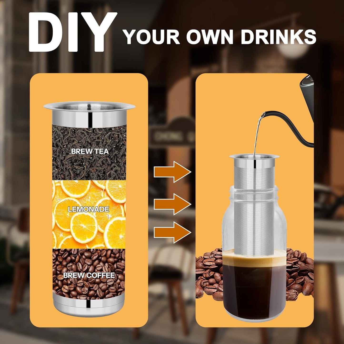 Cold Brew Coffee Filter for 1 Quart Wide Mouth Mason Jar, Double Layer 304 Stainless Steel Filter Ultra Fine Mesh for Cold Brew, Iced Coffee and Iced Tea