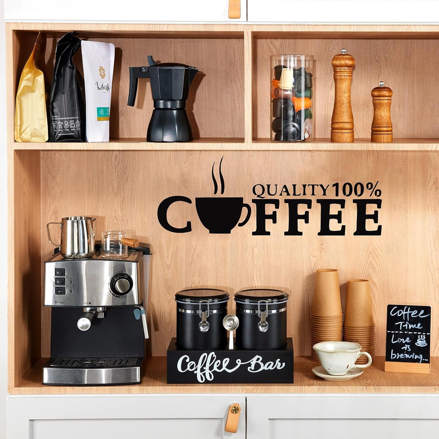 Yangbaga 2 x 63OZ Stainless Steel Coffee Canisters with Handle Shelf, Airtight Locking Clamp & Scoop, Food Storage Jars for Kitchen