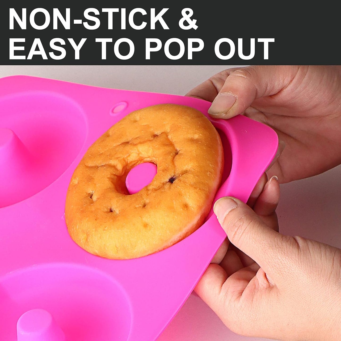 Anaeat Full Size Donut Baking Pans 3 Pack, Big Size 4 Inch Silicone Baking Mold, Just Pop Out! Non Stick 6-Cavity Doughnut Trays for Bagels Donuts Cake Biscuit - BPA Free & Dishwasher Safe (3 colors)