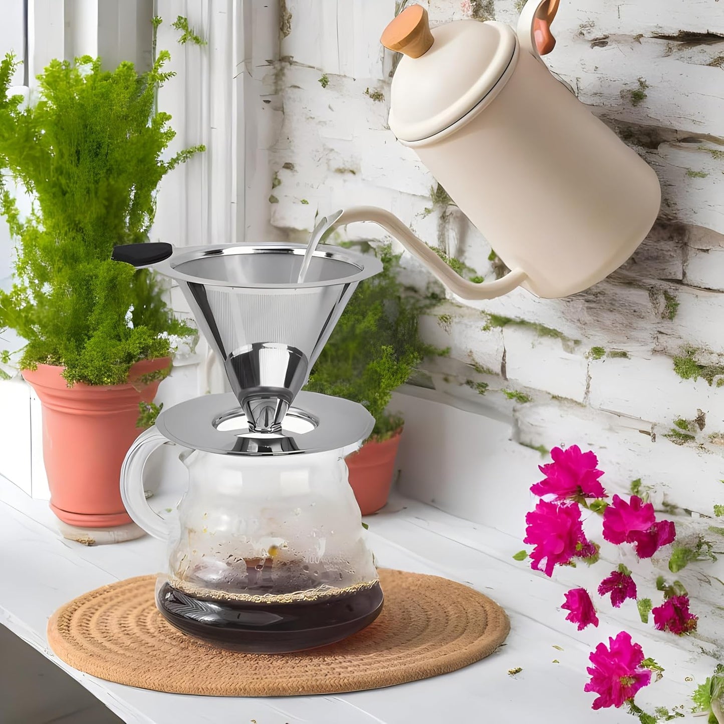 Pour Over Coffee Dripper Stainless Steel Reusable Cone Coffee Filters #2