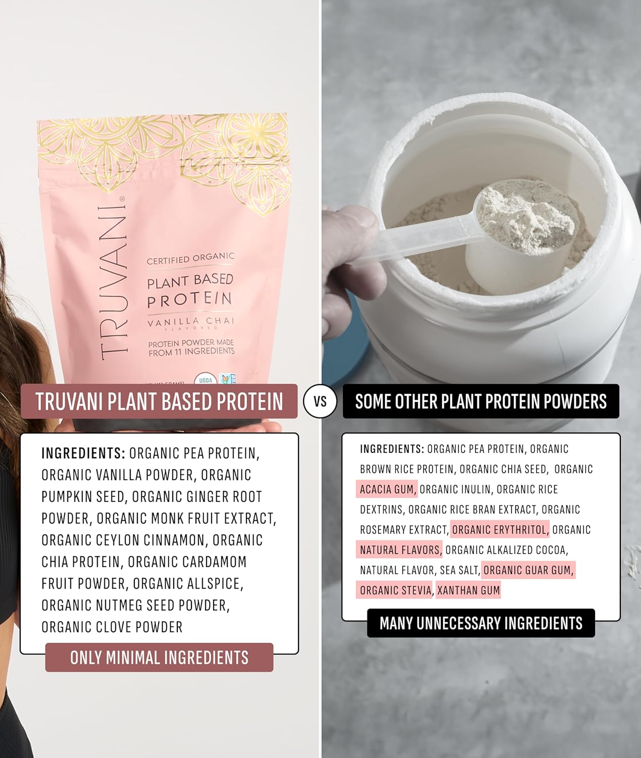 Truvani Vegan Pea Protein Powder | Vanilla Chai | 20g Organic Plant Based Protein | 10 Servings | Keto | Gluten & Dairy Free | Low Carb | No Added Sugar