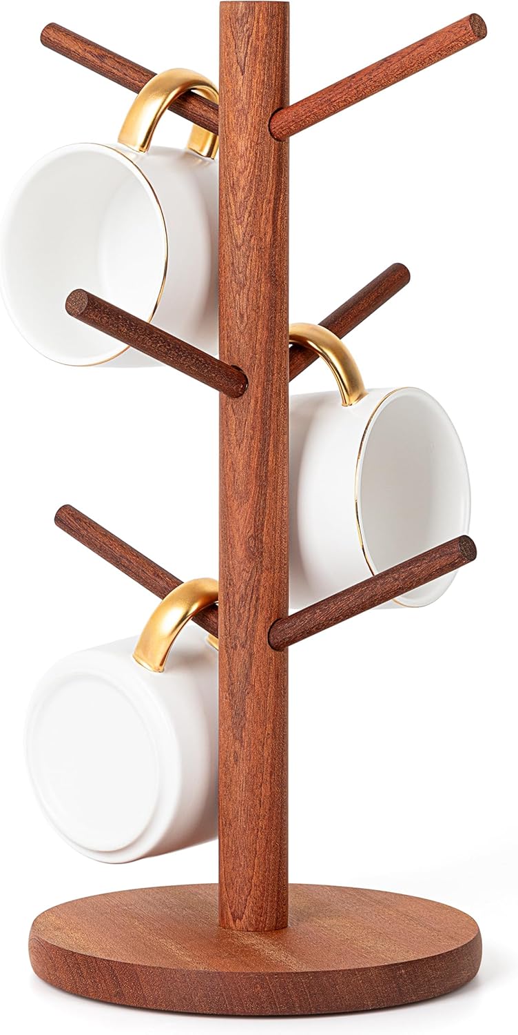 MyLifeUNIT Mug Holder Tree, Coffee Cup Holder with 6 Hooks (Reddish Brown)