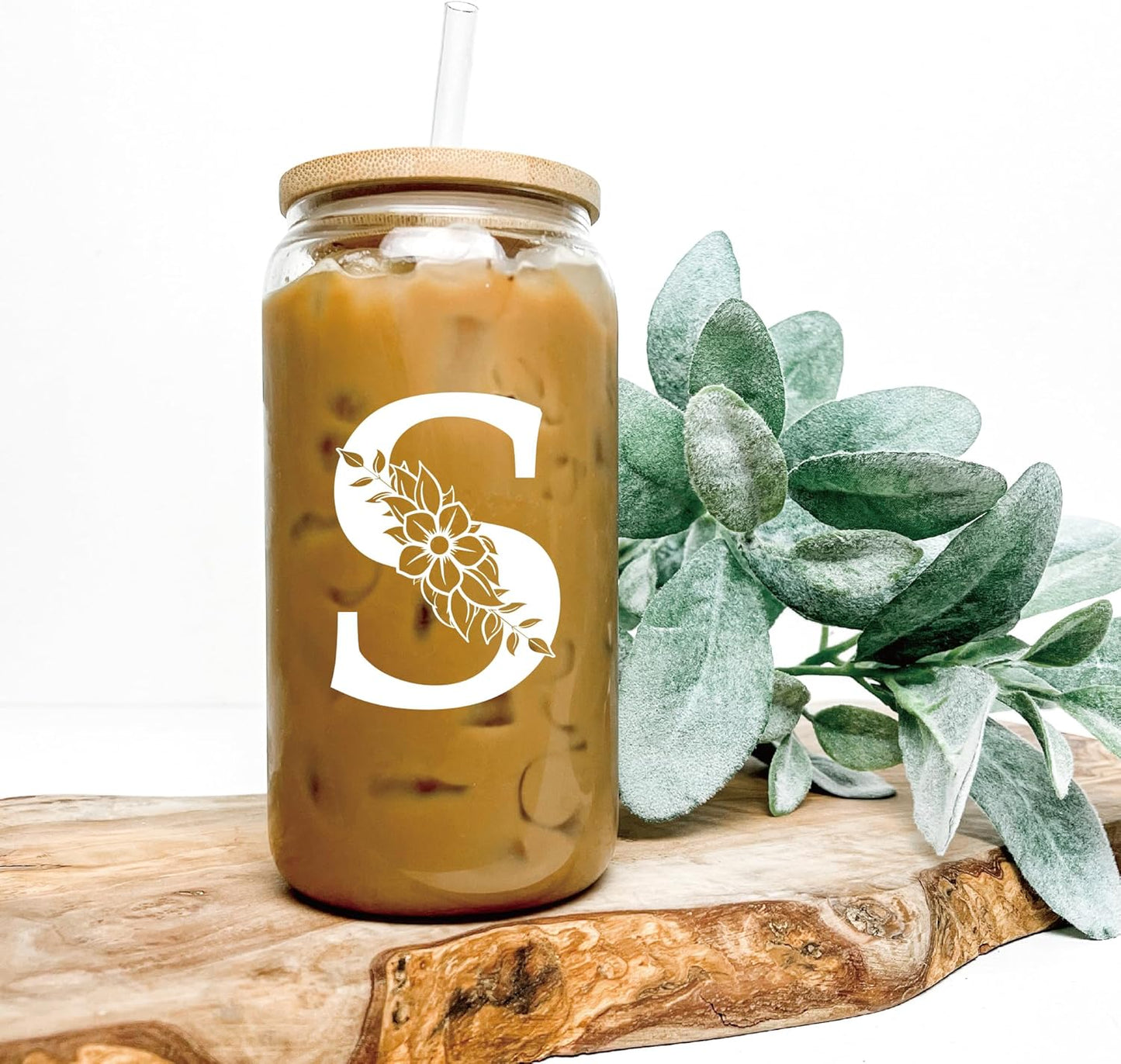 Personalized Gifts for Women, Monogrammed Glass Cups with Lids and Straws, Custom Tumbler, Cute Customized Mug, Aesthetic Stuff, Initial Iced Coffee Cup, Drinking Glasses, Birthday Teacher Gifts, Y