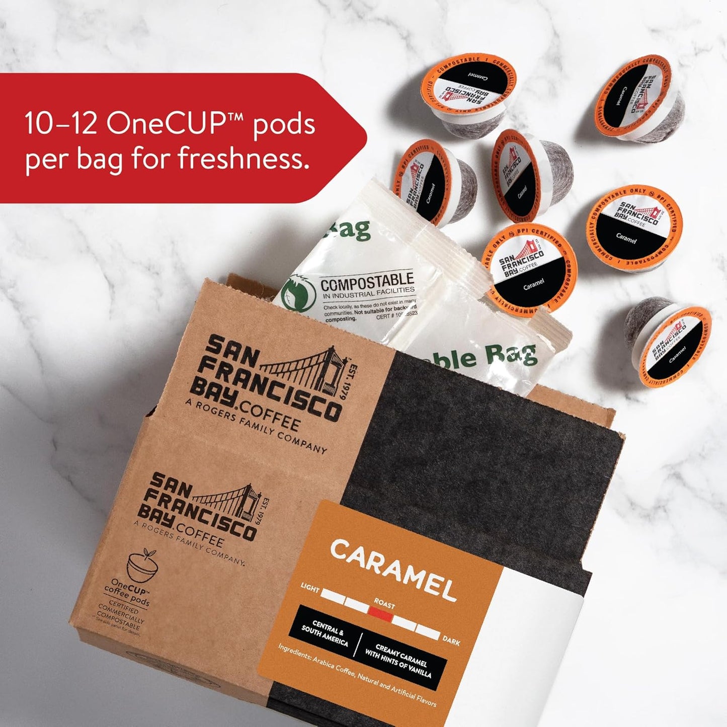 San Francisco Bay Compostable Coffee Pods - Caramel (80 Ct) K Cup Compatible including Keurig 2.0, Flavored, Medium Roast